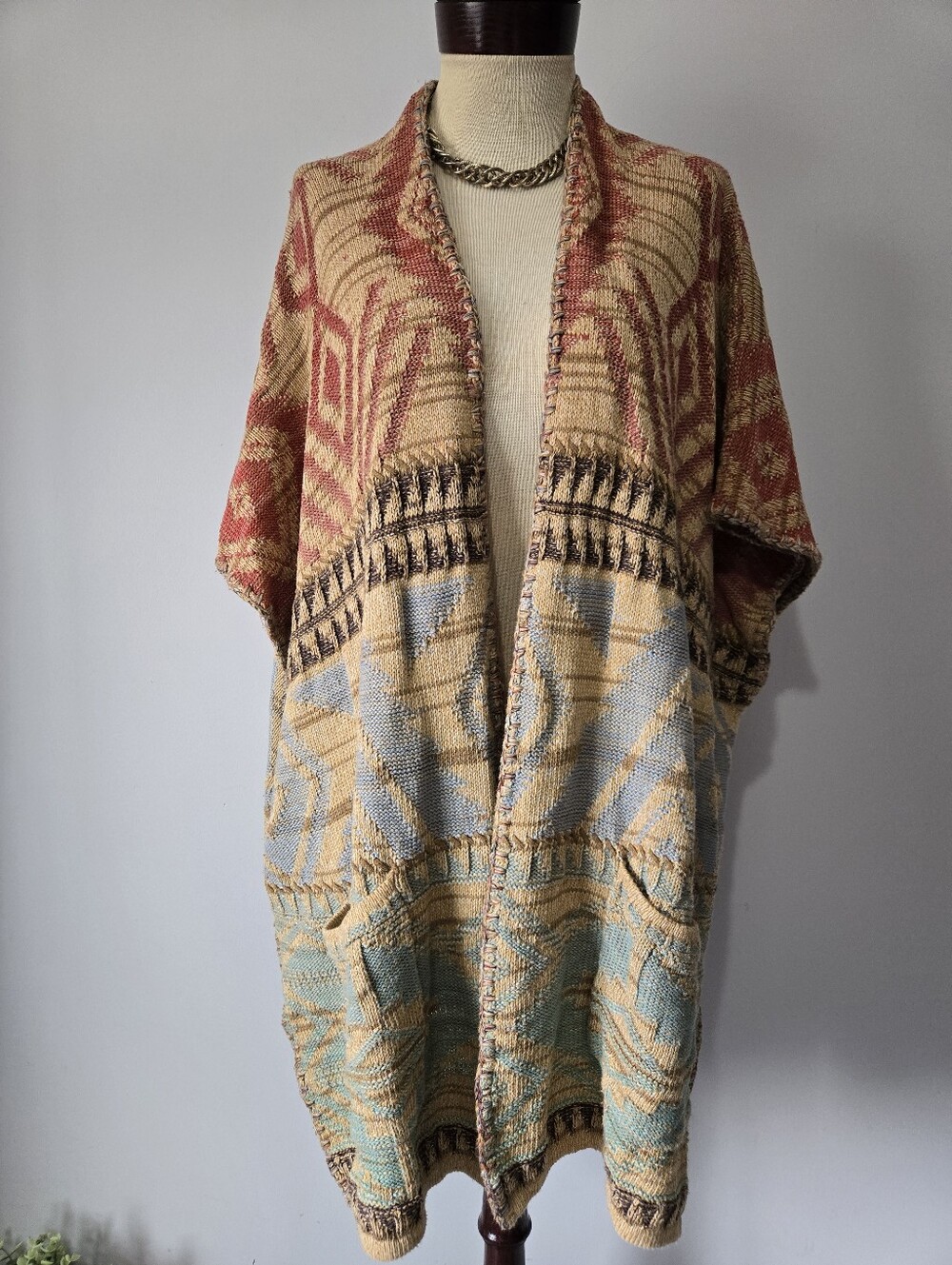POLO Ralph Lauren Southwestern Multicolor Open Front Linen/cotton Sweater. XS